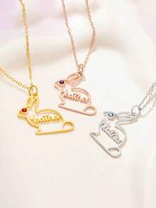 Personalized Rabbit Necklace, Custom Name & Birthstone Rabbit Pendant, Minimalist Easter Gift, Birthday Gift, Valentine's Day Gift, Thanksgiving Gift, New Year Gift, Exquisite Jewelry For Rabbit Lovers