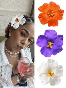 4 PCS Frangipani Flower Hair Clips, Hawaiian Tropical Hair Accessories, Artificial Plumeria Claw Clips For Women, Perfect For Beach Parties, Weddings, Summer Festivals, Tropical Vacations, Back-To-School Events, Hair Claws, Hair Slide, Hair Barrettes, School Stuff - Multicolor - View 3