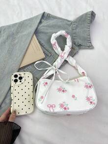 1pc Cute Ditsy Floral Girl's Shoulder Bag, Drawstring Strap Design, Children's Casual Bag, Coin Purse, Multi-Functional Lightweight Portable, Zipper Closure, Suitable For Daily Storage, Travel, Shopping, Children's Outdoor, Supermarket, Holiday Gifts, Gift For Daughter, Fashion Nylon Fresh Sweet Casual Bag, Key Holder, Suitable For Children, Students, Girls, Teenagers, Best Friends Travel Accessories - Multicolor - View 4