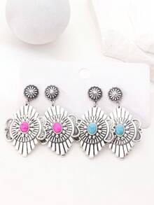 1 Set Of 2 Pairs Vintage Bohemian Style Geometric Pattern Earrings For Women - 2 Pairs Of Cards - View 5