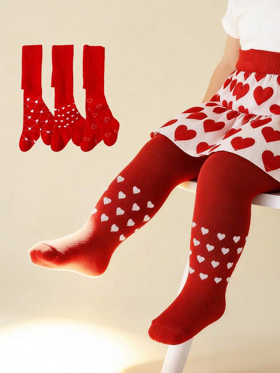 1 chiếc quần legging ôm sát họa tiết trái tim cho bé gái, kiểu dáng ngọt ngào, phù hợp cho chụp ảnh sơ sinh, mặc đi dự tiệc ngày lễ. - Đỏ - Xem 1