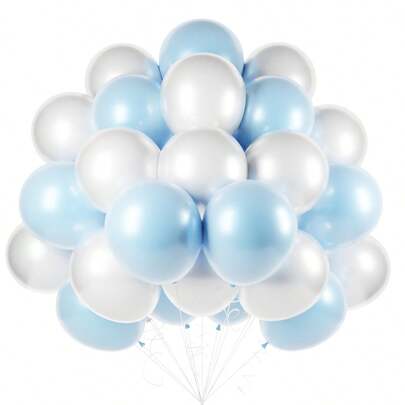 10/20/30/40/50个珍珠蓝白色气球，双层填充白色浅蓝色气球拱门套装，18/12/10/5英寸不同尺寸，适用于生日、新娘送礼会、结婚纪念日、毕业典礼、性别揭晓派对装饰