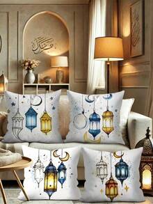 4pcs, Ramadan Pattern Soft Pillowcases, 17.72 X 17.72 Inches, Comfortable Matching, Practical And Beautiful, Unique And Exquisite Design, Machine Washable, With Zipper Closure, Suitable For Sofa, Car, Bedroom Decoration. - Royal Blue - View 3