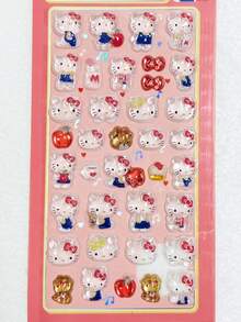 3D Cute Cat Cartoon Nail Art Stickers, Sweet & Fresh Design For Kids, 2025 New Arrival, 5D Embossed Nail Decals, Glow-In-The-Dark, Cartoon, Strawberry, Butterfly, Embossed, Star Patterns - Multicolor - View 6