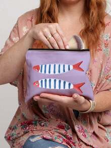 Retro Sardines Cosmetic Pouch,Fashionable Large Capacity Makeup Bag, Travel Makeup Bag, Solid Color Zipper Bag, Beauty Bag, Canvas Bag, Printed With Cute Fish Pattern, Suitable For Daily Storage, Bridal Shower And Wash Bag, Bridesmaid Makeup Kit, Bridesmaid Gift Bag, Wedding Travel Storage Bag With Zipper, Newly Designed Ideal Shopping Makeup Bag,Mother's Day Gift - Multicolor - View 9