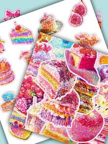 50pcs High-Quality Afternoon Tea & Dessert Holographic Stickers, Cute Food Decoration Stationery Scrapbooking Supplies - Multicolor - View 3