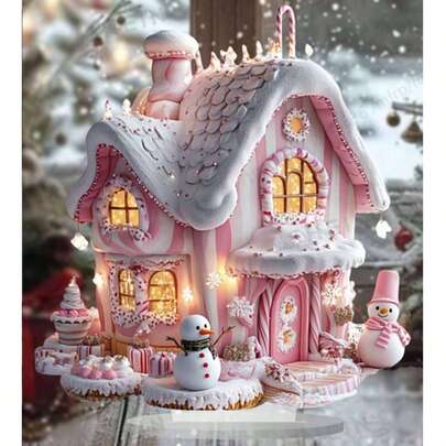 1 件波西米亚风粉色冰屋，冬日仙境圣诞装饰，适用于家居、咖啡厅、办公桌 - 多功能桌面装饰，圣诞老人主题