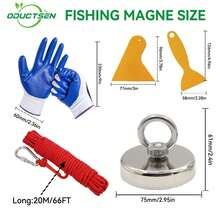 20米绳索及手套重型磁性打捞套装 | 磁性鱼钩兼容磁性鱼竿，适用于河流和垂钓，易于安装，耐用金属材质，非常适合打捞丢失物品和渔具，圆柱形，适用于打捞作业