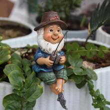 Estátua de gnomo pescador em resina, pintada à mão (1 peça), ideal para jardim, decoração de paisagens em miniatura, bonsai, aquário, mesa de escritório e ambientes internos e externos. - Multicolorido - Ver 8