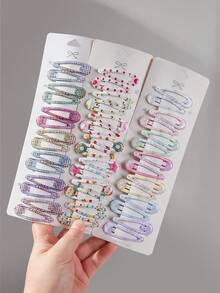 Set de 20 pinzas de pelo con forma de gota de agua estampadas para niñas, estilos aleatorios, minimalistas y lindas, adecuadas para flequillo y uso diario - Multicolor - Ver 3