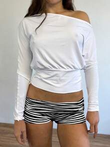 Womens Fold Over Yoga Shorts Dot/Stripe Low Rise Elastic Waist Y2k Lounge Shorts Foldover Cute Skinny Pajama Micro Bottoms Mini Shorts Sleepwear - 黑色 - 查看 3