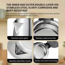 FLZH Electric Kettle, Stainless Steel Water Boiler With Overheating Protection, Auto Shutoff, Boil-Dry Protection, 360° Base, Stainless Steel, 220V-240V, European Standard Plug, No Conversion Plug, Rated Power 1500W - Black - View 10