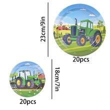 10 pièces/20 pièces/40 pièces/50 pièces Set de vaisselle et assiettes thème ferme tracteur vert - Fête de la ferme, assiettes de 7" et 9", assiettes à dessert jetables, fournitures de fête d'anniversaire thème ferme pour enfants et rassemblement rustique - Multicolore - Voir 14
