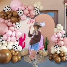 137pcs Cowgirl Balloon Arch Garland Kit, Dusty Pink Light Pink Brown Sand White Balloons With Cow Print Balloons For Western Baby Shower Farm Cowboy Birthday First Rodeo Party Decorations - Multicolor - View 5