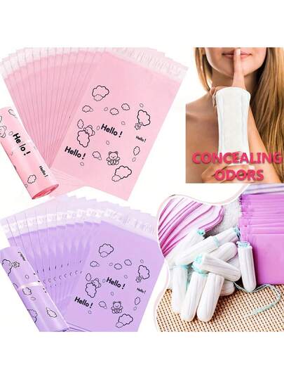 20/50/100pcs Sanitary Pad Disposal Bags, Women Hygiene Product Bags, Suitable For Tampons And Sanitary Pads, Personal Hygiene Supplies Self-Sealing Bags, Period Privacy Protection Bags, Odor-Proof (Pink/Purple) ,Travel Essential Bag