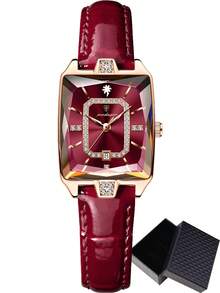 POEDAGAR 1pc Elegant Women's PU Leather Waterproof Luminous Quartz Wrist Watches For Women, Fashion Casual Female Watches With Date Display, Business Ladies Watch For Work Occasions, Women's Gifts