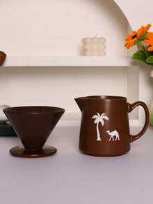 Bộ ấm pha cà phê gốm thủ công hình cây cọ kèm bộ lọc nhỏ giọt bằng gốm có thể tái sử dụng, thích hợp cho các buổi họp mặt gia đình và những dịp đặc biệt, ấm pha cà phê nhỏ giọt thủ công kiểu Nhật bằng gốm dùng trong gia đình. - màu nâu - Xem 2