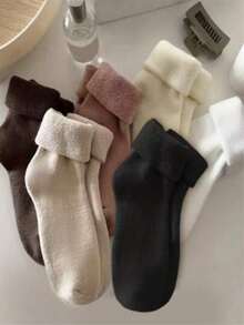 5 Pairs Women's Thick Wool Socks, Warm Thermal Crew Socks, Autumn/Winter, Cozy Socks