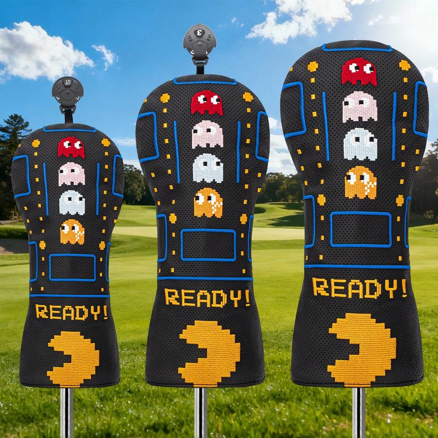 Golf Headcovers For Golf Driver Head Cover Embroidery Cartoon Design PU Leather Driver Fairway Wood Hybrid Blade Putter - Black - View 1
