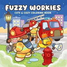 48 Pages 240gsm Plush Doll Cute & Cozy Coloring Book: Adorable Animal Firefighters (Firetruck, Hydrant And Night City Background) - Ideal For Adult Relaxation & Creative Art, Suitable For Stationery, School Supplies, Great Gift For Girls, Valentine's Day, New Year - Fuzzy Workies - View 1