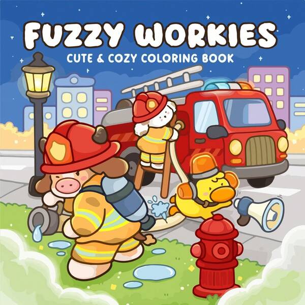 48 Pages 240gsm Plush Doll Cute & Cozy Coloring Book: Adorable Animal Firefighters (Firetruck, Hydrant And Night City Background) - Ideal For Adult Relaxation & Creative Art, Suitable For Stationery, School Supplies, Great Gift For Girls, Valentine's Day, New Year