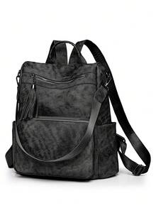 Nueva mochila casual y versátil, mochila minimalista de unicolor y ligera de moda para mujer para exteriores, ir al trabajo, viajes - Negro - Ver 6