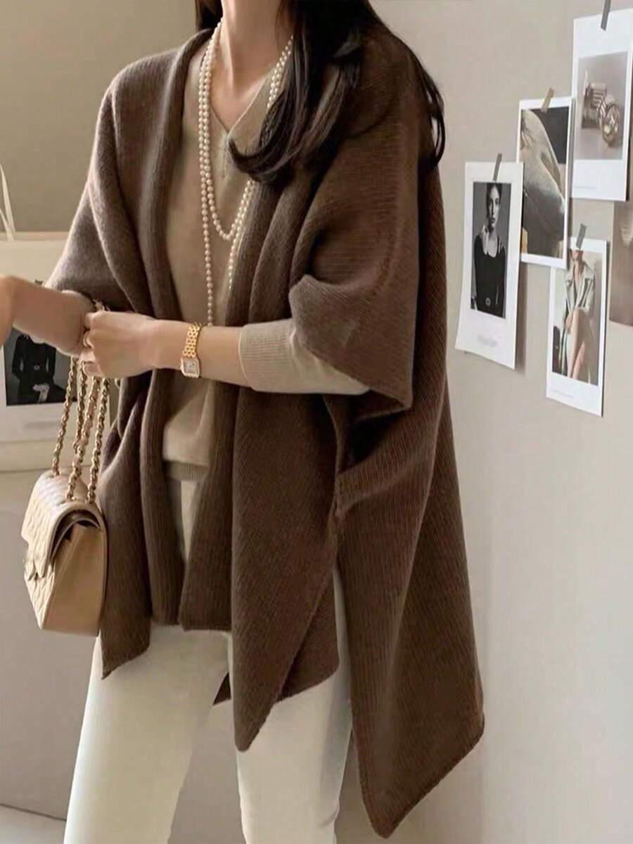 Women's Casual Knitted Shawl Cardigan, Soft And Relaxed Style, Suitable For Travel Photography - Brown - View 1