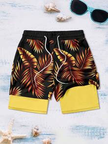 Men's Colorblock Casual Beach Shorts, Men's Double-Layer Beach Shorts - Multicolor - View 3