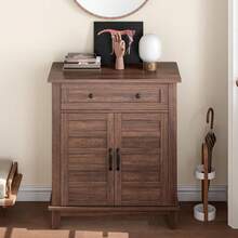 Gabinete de buffet de 3 niveles con 3 estantes y cajón ajustables, gabinete de almacenamiento de cocina para el comedor y la entrada - Marrón - Ver 3