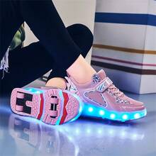 Patines de ruedas casuales para adolescentes, 4 ruedas desmontables con luces LED, 2 en 1 para patinar y caminar, de moda y genial, patines en línea, regalo para vacaciones - Rosa - Ver 8