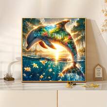 1pc Frameless Round Diamond Painting Set, Dolphin Pattern 5D Diamond Painting Full Artificial Diamond Mosaic Painting Set, Suitable For Beginners, DIY Diamond Painting, Gemstone Art Home Wall Decor Gift - round diamond - View 3