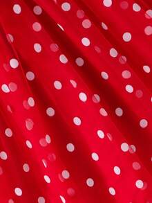Girls Sleeveless Dress, Red & White Color Block Frill Trim Shirt Collar Mesh Skirt Cute Princess Dress, Summer - Red - View 7