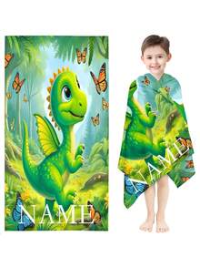 1PC Quick Drying Beach Towel With Cartoon Dinosaur Pattern Customized Beach Towel Name Beach Towel, 100% Polyester,Custom Beach Towel With Name And Text, Custom Name Pool Towel - Multicolor - View 3