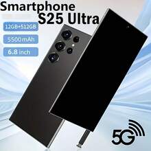 W&O S25 Ultra Android Smartphone-6.8 FHD+Display, 12GB+512GB Storage, 48MP Camera, Face Recognition, 5500mAh Battery, Dual SlM Card, Stylus, Unlock CellPhone, Comes With Earphones,Phone Case, Type-C Cable, Screen Protector, Ideal Holiday Birthday Christmas Gift