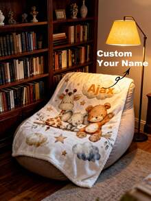 Anpassad filt med namn och djurmönster, present till pojkar och barn