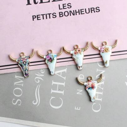 11个/混装 21-22毫米 油滴卡通合金吊坠 牛头珐琅饰品，适用于手链、发饰、耳环等DIY珠宝制作配件