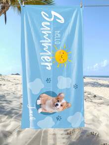 夏日狗狗沙滩巾 - 可爱的狗狗爱好者毛巾，大爪印图案，泳池和度假必备，柔软的热带风情设计/宠物爱好者礼物
