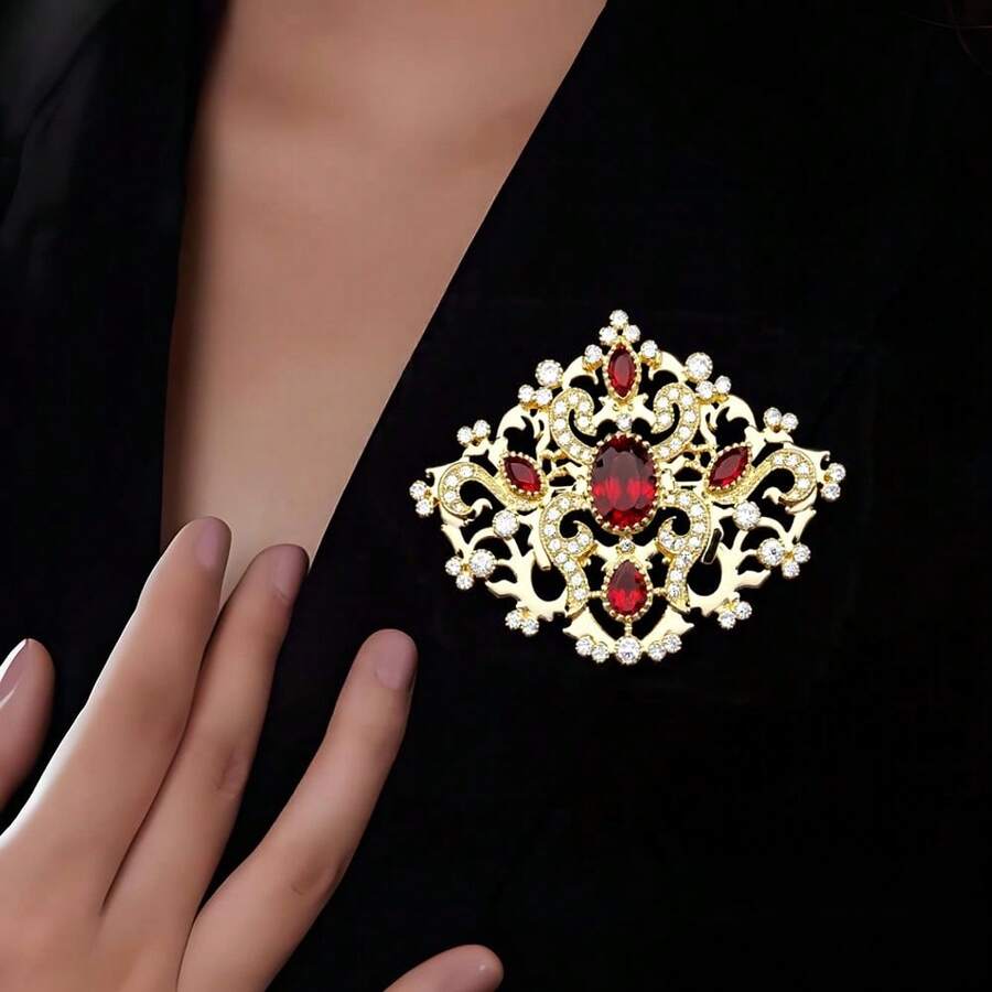 1枚镀金土耳其传统女士胸针，水晶丝巾别针，镂空阿拉伯花卉图案，撒哈拉阿尔及利亚婚礼派对配饰，女士礼物 - 女士胸針 - 查看 1
