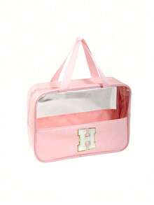 1个多功能PVC洗漱包,透明PVC化妆包,大容量化妆包,DIY字母设计化妆包,防水旅行收纳包,简约字母贴布旅行化妆包,适用于化妆品、香水,适合海滩、学校、浴室、节日、母亲节、圣诞节等场合,是送给妈妈、家人、朋友的绝佳礼物 - 彩色 - 查看 28