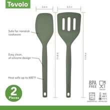 Tovolo Elements - Espátula de silicona y ranurado, juego de 2 utensilios de cocina, resistente calor y  para utensilios de cocina antiadherentes, avena(Thyme) - Multicolor - Ver 2