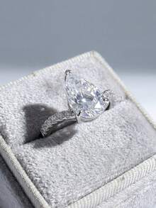 1pc Shiny Teardrop Shaped 925 Sterling Silver Ring, Elegant Teardrop Design With Sparkling Crystal, Ideal For Daily Wear Or Parties - Sparkling Water Drop Ring - View 5