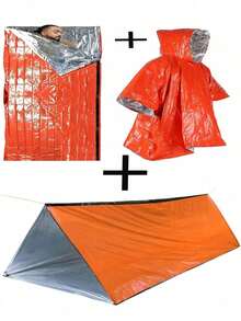 2pcs Emergency Sleeping Bag Set - Includes 1pc Aluminum Foil Lining Emergency Raincoat And 1pc Emergency Sleeping Bag, Portable Blanket Survival Gear, Warm Camping Bag, Essential Outdoor Hiking Travel Equipment - Multicolor - View 13