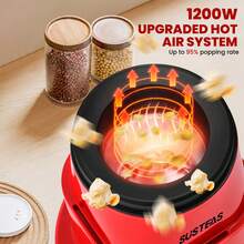 SUSTEAS Popcorn Machine 1200W Power 3-Minute Quick Preparation No Oil Required Electric Corn Snack Puffing Machine Popcorn Machine Automatic Distribution Of 4 Small Bowls Suitable For Parties And Snacks - US A Type Plug(110-127V) - View 4