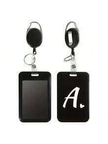 Black ID Card Holder With Black Retractable Reel Clip, White Heart & Letter A-Z Print, Anti-Theft Card Holder, Black Thumb Slot Hard Plastic Card Holder, Expandable ID Card Holder, Medical Insurance Card Protector, Waterproof Medical/Social Security Card Protector, Transit Card Holder, Meal Card Storage, Portable, Daily Essential, Perfect Gift And Souvenir For Holidays, Birthdays, Parties, Valentine's Day And New Year - Multicolor - View 15