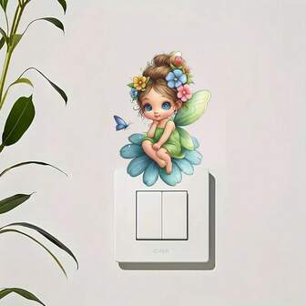 1pc Removable Cartoon Fairy, Flower & Butterfly Wall Sticker Decal, Decorative For Living Room, Bedroom, Switch