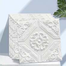 【优雅3D瓷砖】20/50片装3D花卉天花板瓷砖，自粘防水墙贴，13.78x13.78英寸，适用于浴室和卧室装饰，优雅白色设计，天花板贴纸，优雅墙贴，自粘装修贴纸，浴室墙贴 - 彩色 - 查看 6