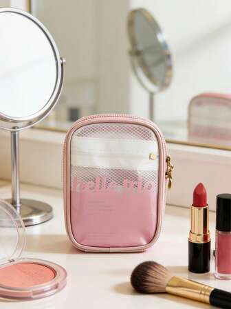 1 pieza Bolsa de cosméticos portátil y resistente al agua de PU, Mini bolsa de maquillaje, Organizador de playa y viaje, Organizador de maquillaje para vacaciones de verano, Bolsa de maquillaje, Mini bolsa, Estuche de maquillaje de viaje, Bolsa de maquillaje de viaje transparente con cremallera, Organizador de artículos de tocador portátil, Bolsa de cosméticos de viaje, Bolsa de maquillaje transparente, Útiles escolares