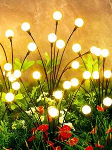 太阳能花园灯 - 全新升级太阳能摇曳灯，6/8/10LED 风摇灯，太阳能户外灯，庭院露台小路装饰，高柔韧性铁丝和重型灯泡底座，暖白色