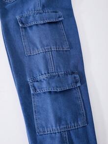 Tween Girls' Casual Everyday Cat Whisker Washed Flap Pocket Wide Leg Pants - Blue - View 3