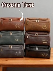 Personalized Men's Genuine Leather Toiletry Bag, Groomsmen Gift, Anniversary/Valentine's/Christmas Gift, Multifunctional, Decorative, Reusable, Refined, Fashionable, High-Quality, Colorful, Modern, Customizable, Unique, Ideal Gift For Him - Multicolor - View 1